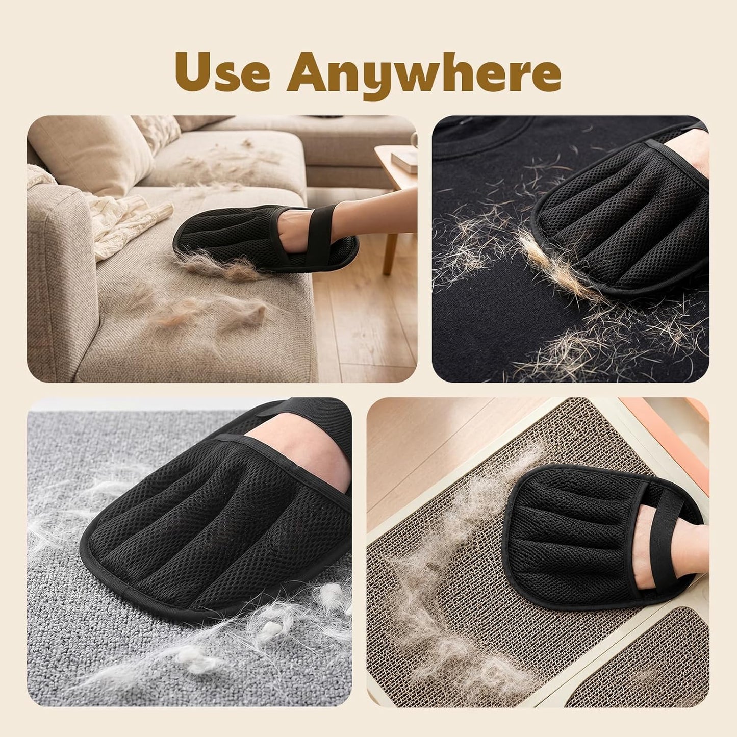 Reusable Grooming Gloves - Set of 2 Five-Finger Brushes for Effective Pet Hair Removal