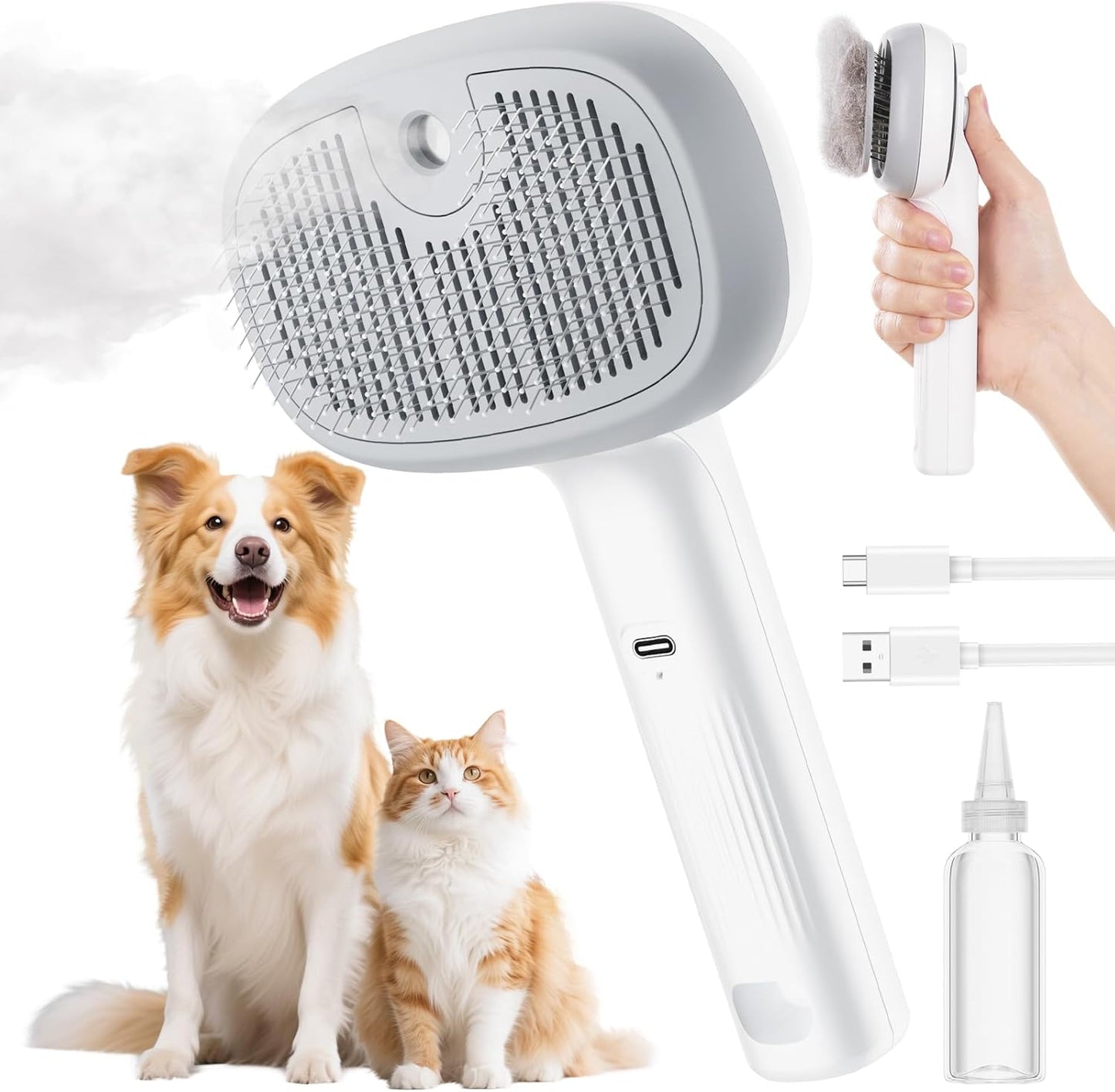 Self-Cleaning Steam Cat Brush with Dual Spray Modes for Effective Grooming of Long and Short Haired Pets