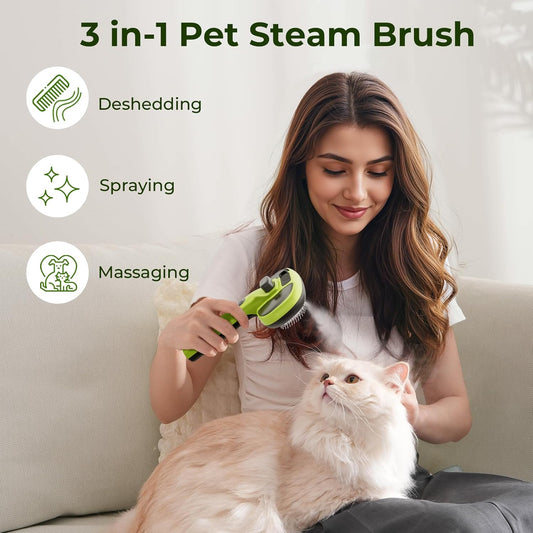 Self-Cleaning Steam Cat Brush with Dual Spray Modes for Effective Grooming of Long and Short Haired Pets