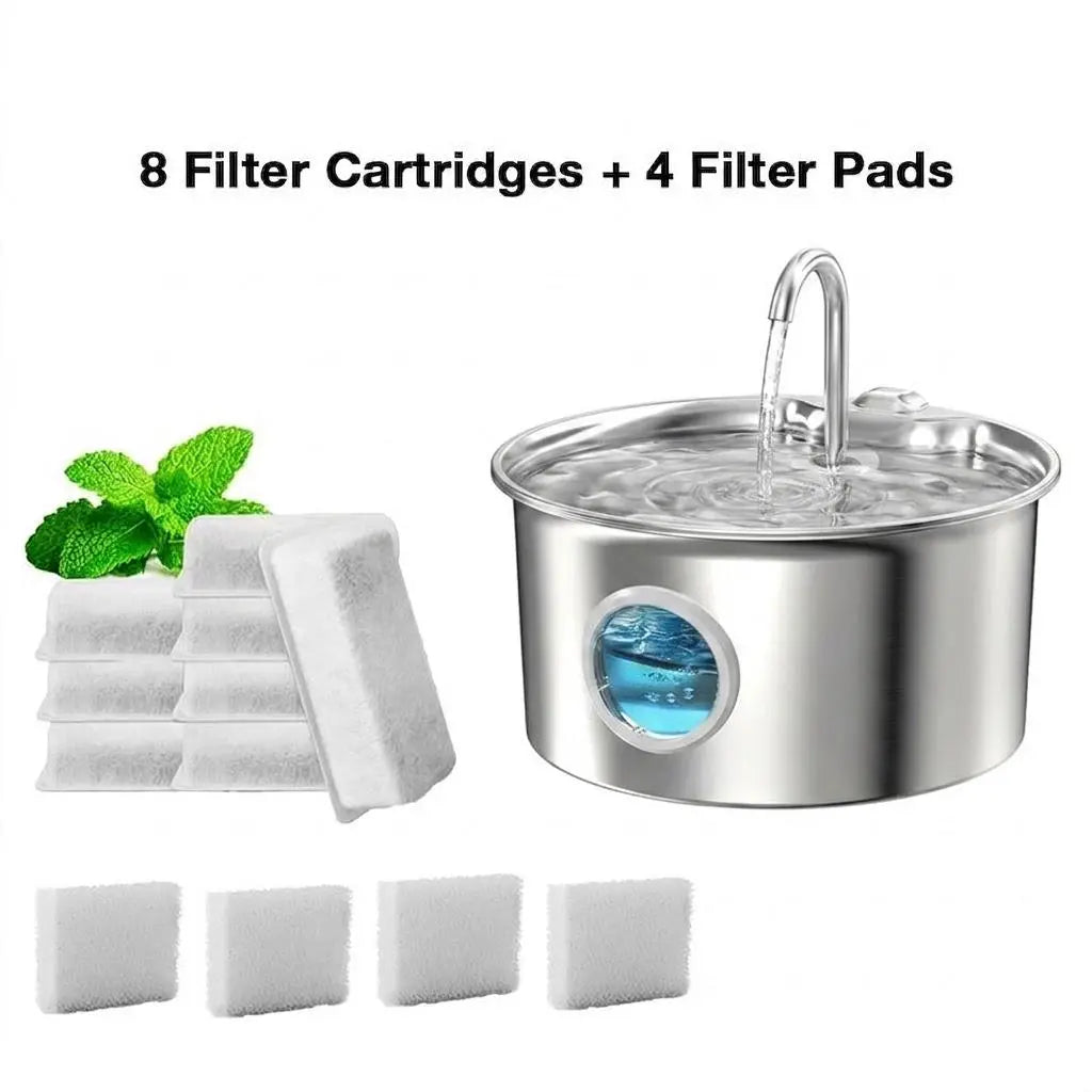 Stainless Steel Cat Water Fountain - 4.0L Large Capacity Quiet Pet Dispenser with USB Connector, Filter Cartridge, and Cleaning Brush Set
