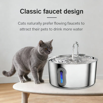Stainless Steel Cat Water Fountain - 4.0L Large Capacity Quiet Pet Dispenser with USB Connector, Filter Cartridge, and Cleaning Brush Set