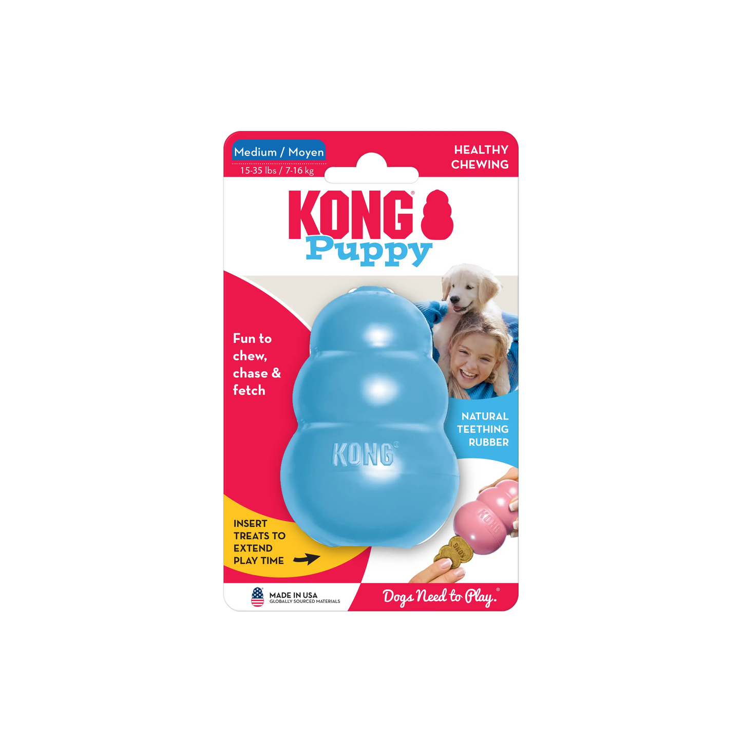 KONG Puppy Teething Rubber Toy - Engaging Chew, Chase, and Fetch Activity - Blue Stuffable Dog Supply