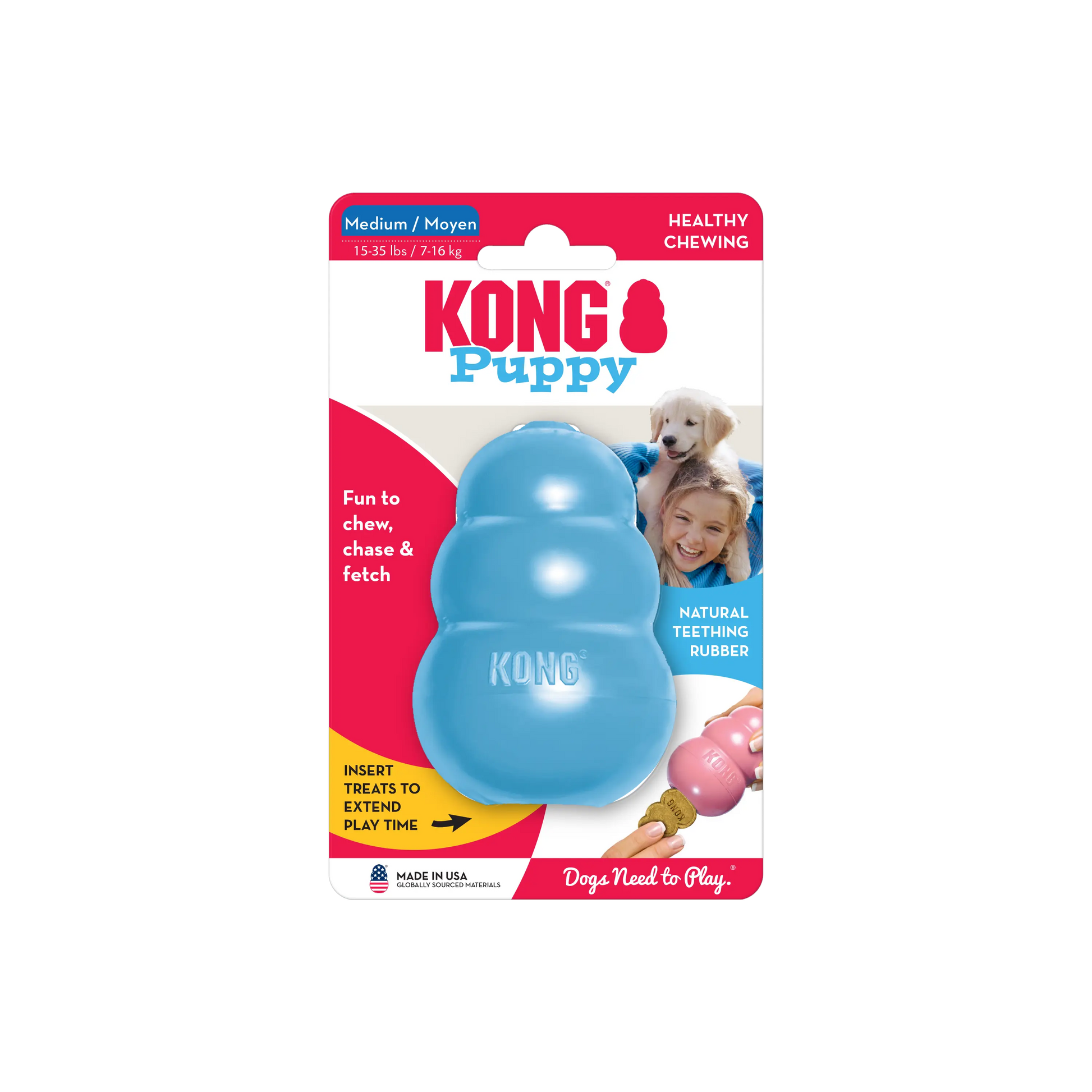 KONG Puppy Teething Rubber Toy - Engaging Chew, Chase, and Fetch Activity - Blue Stuffable Dog Supply