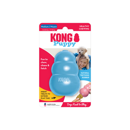 KONG Puppy Teething Rubber Toy - Engaging Chew, Chase, and Fetch Activity - Blue Stuffable Dog Supply