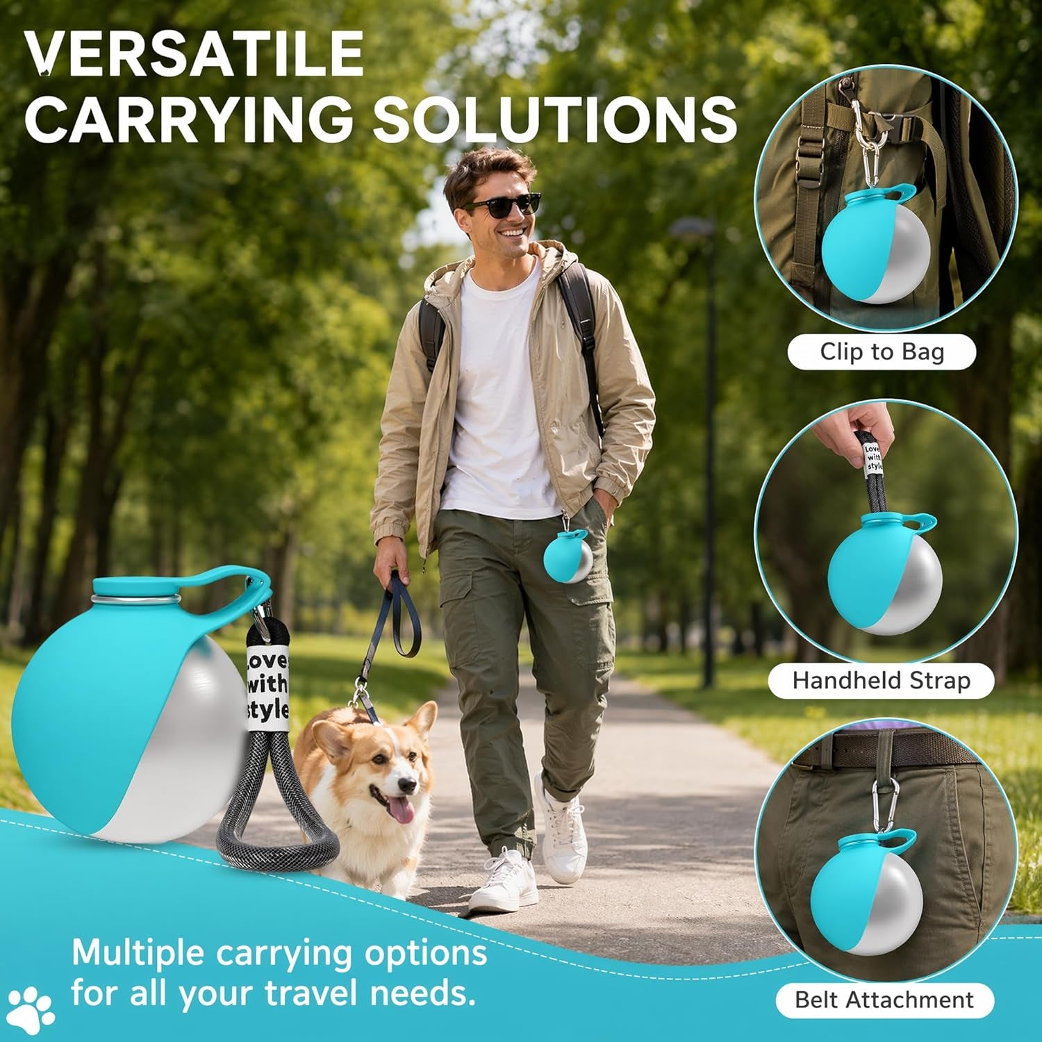 Premium 2-in-1 Portable Dog Water Bottle with Collapsible Bowl for Travel, Hiking, and Outdoor Activities