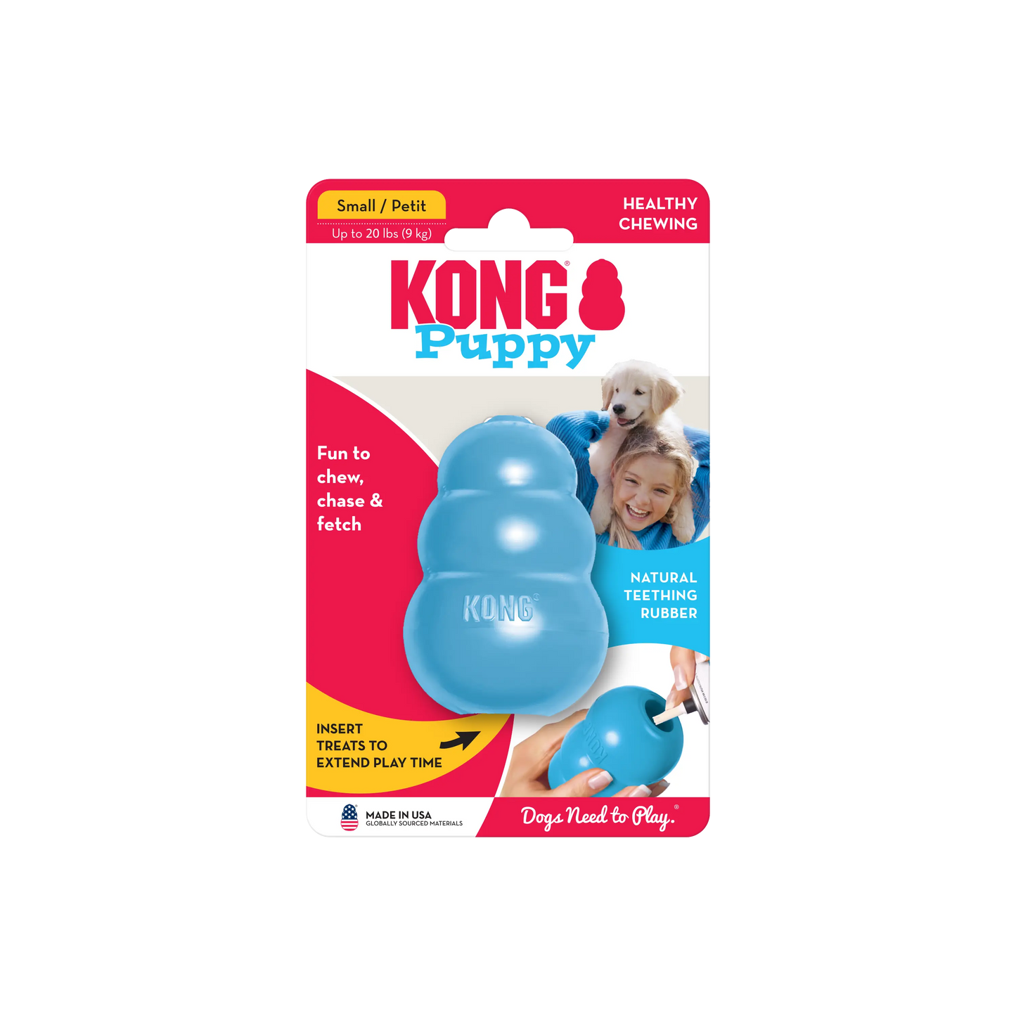KONG Puppy Teething Rubber Toy - Engaging Chew, Chase, and Fetch Activity - Blue Stuffable Dog Supply