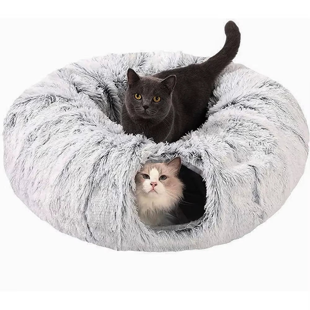 Plush Foldable Two-In-One Winter Cat Tunnel Bed - Cozy and Thickened Pet Hideaway