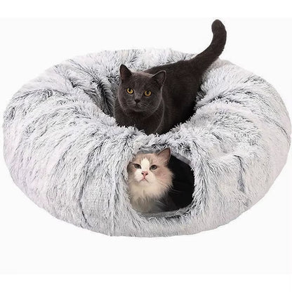 Plush Foldable Two-In-One Winter Cat Tunnel Bed - Cozy and Thickened Pet Hideaway