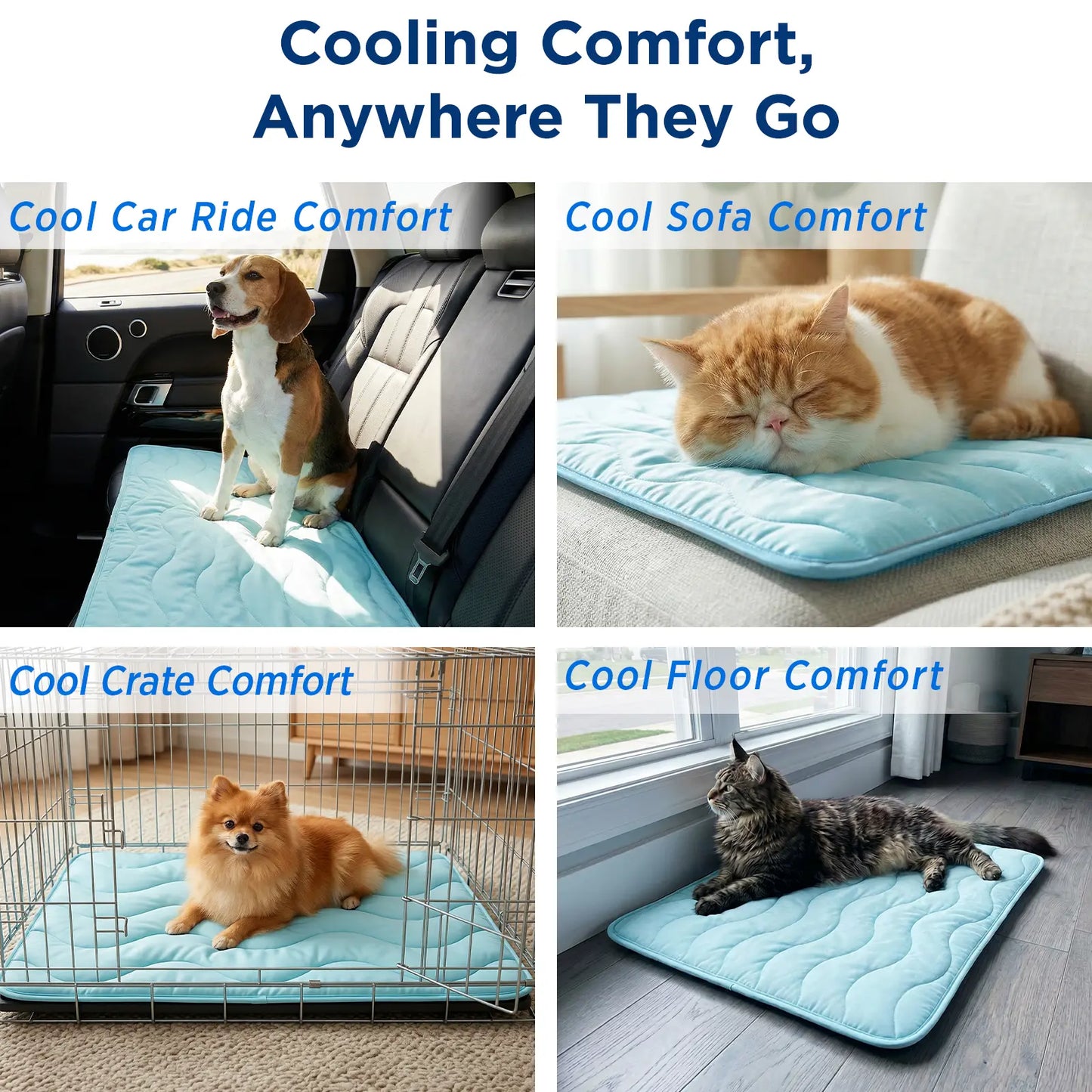Large Dog Cooling Mat - 30"x20" Self-Cooling Pet Pad for Dogs & Cats, QMAX>0.5, Thickened Cool Fiber, Durable and Portable for Indoor/Outdoor Use, Blue