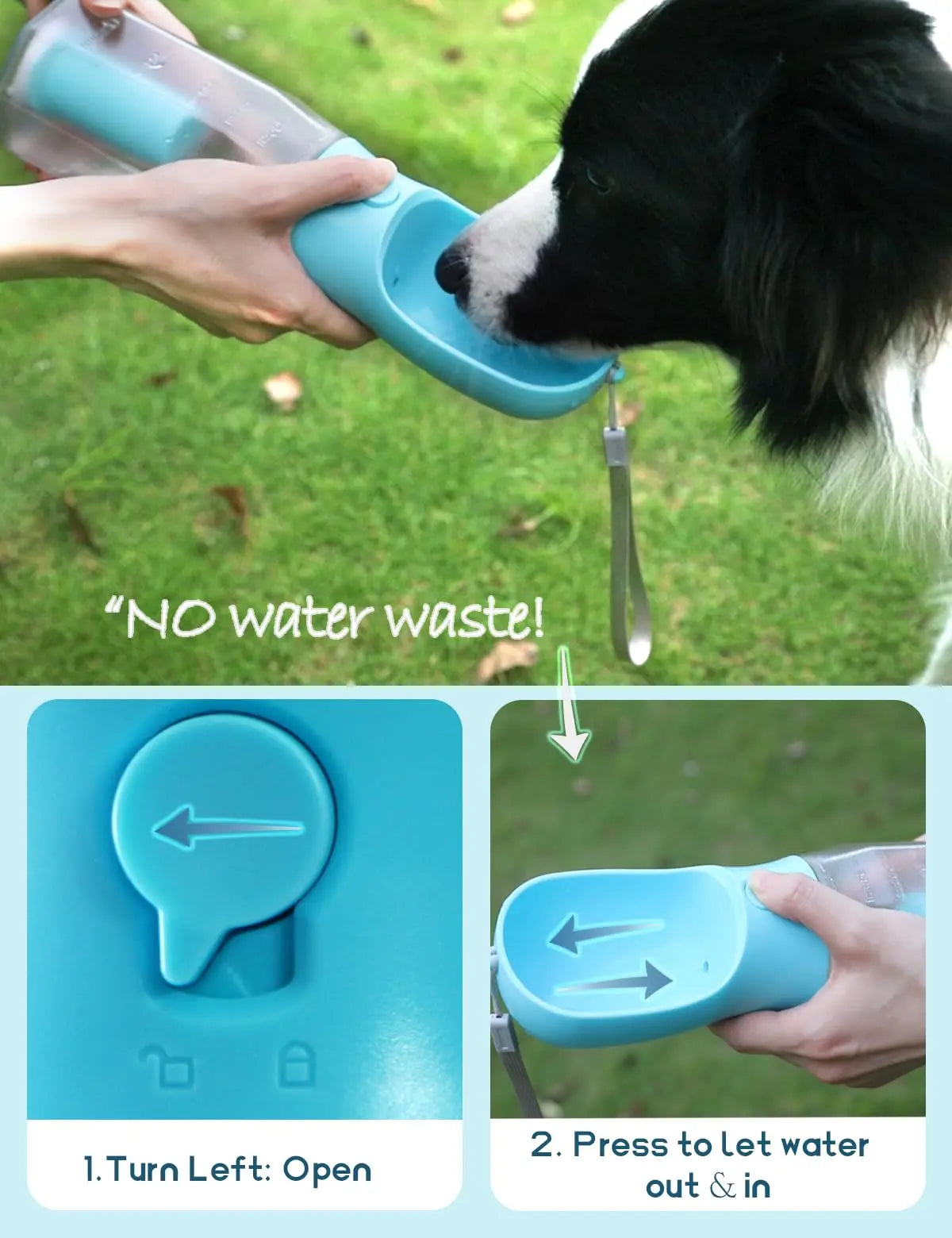 3-in-1 Portable Water Bottle for Dogs with Food Container and Poop Bag Holder - Ideal for Outdoor Activities, 20 Oz, Blue