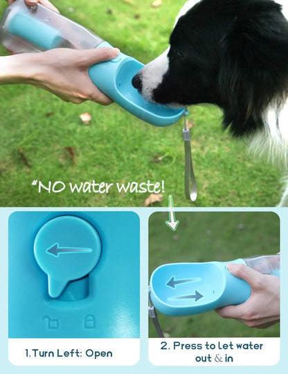 3-in-1 Portable Water Bottle for Dogs with Food Container and Poop Bag Holder - Ideal for Outdoor Activities, 20 Oz, Blue