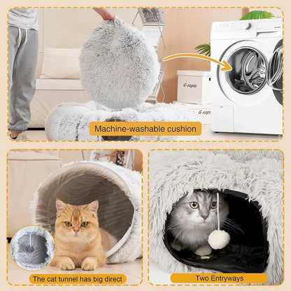 Plush Foldable Two-In-One Winter Cat Tunnel Bed - Cozy and Thickened Pet Hideaway