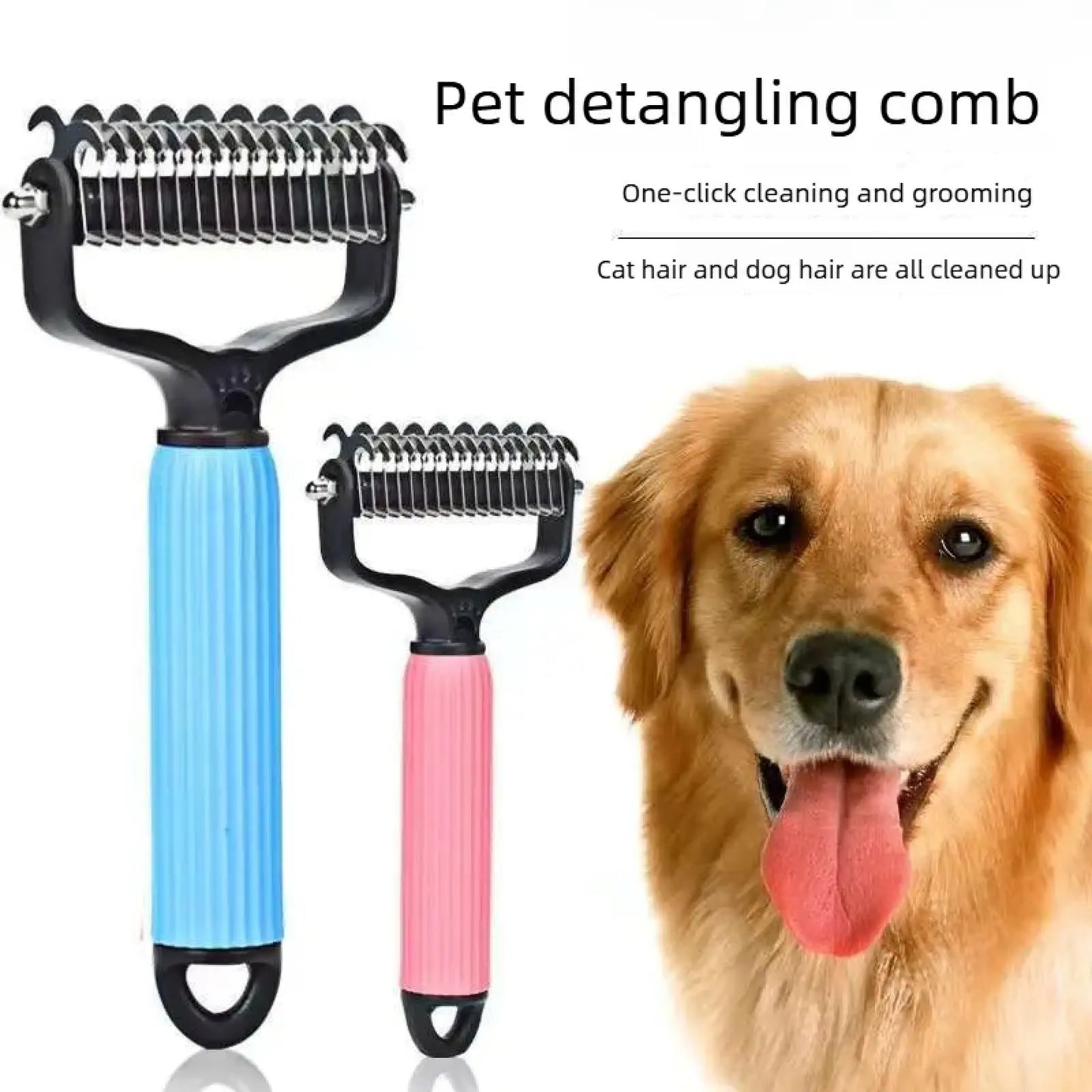 Professional Pet Grooming Tool - Universal Detangling Comb for Dogs, Stainless Steel Double-Sided Design for Effective Shedding Removal and Matted Hair Management, Essential Daily Coat Maintenance Supplies.