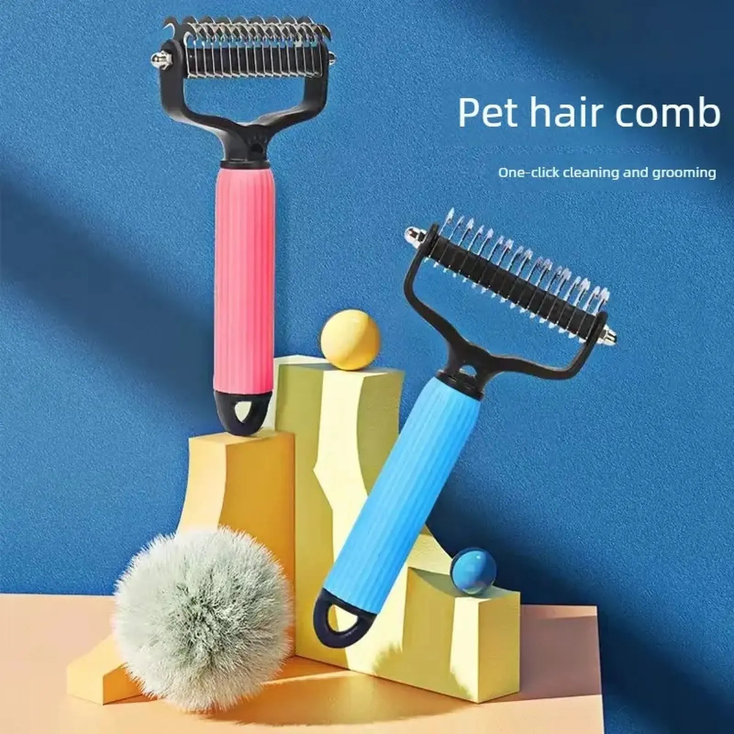 Professional Pet Grooming Tool - Universal Detangling Comb for Dogs, Stainless Steel Double-Sided Design for Effective Shedding Removal and Matted Hair Management, Essential Daily Coat Maintenance Supplies.