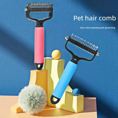 Professional Pet Grooming Tool - Universal Detangling Comb for Dogs, Stainless Steel Double-Sided Design for Effective Shedding Removal and Matted Hair Management, Essential Daily Coat Maintenance Supplies.