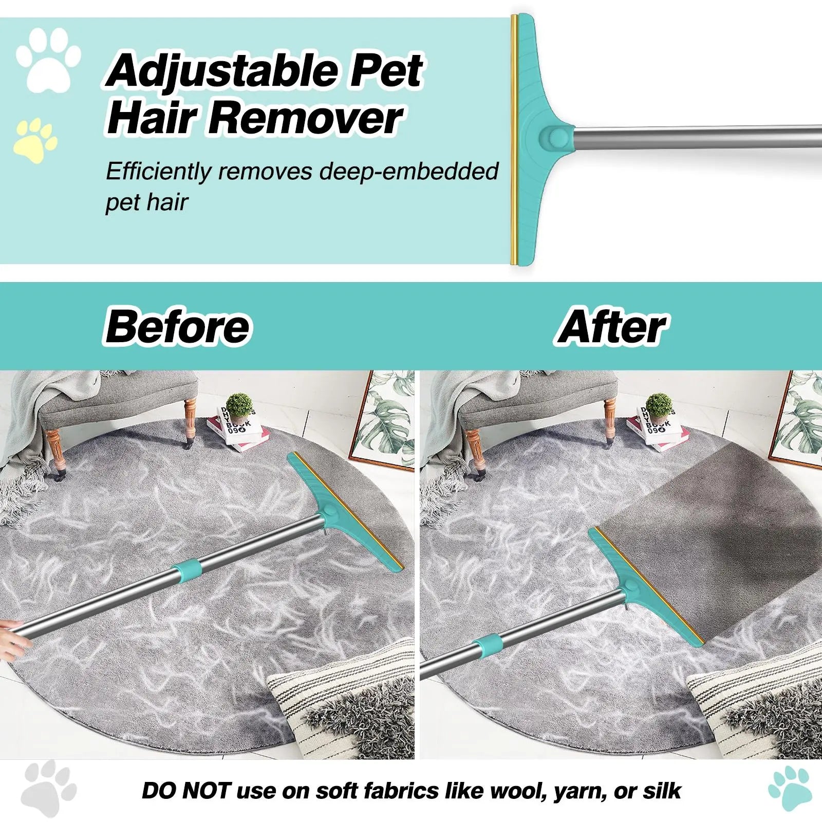 Adjustable Pet Hair Remover Brush with Hanging Ring - Effective Tool for Carpet and Floor Cleaning, Ideal Valentine's Day Gift