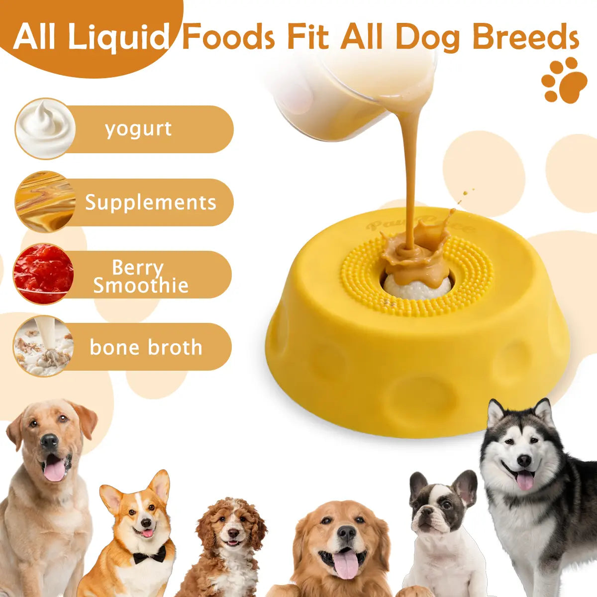 Pawpace Versatile Dog Bowl: Slow Feeder with Lick Ball for Oral Hygiene, Featuring 8 Suction Cups for Mess-Free Liquid Treats