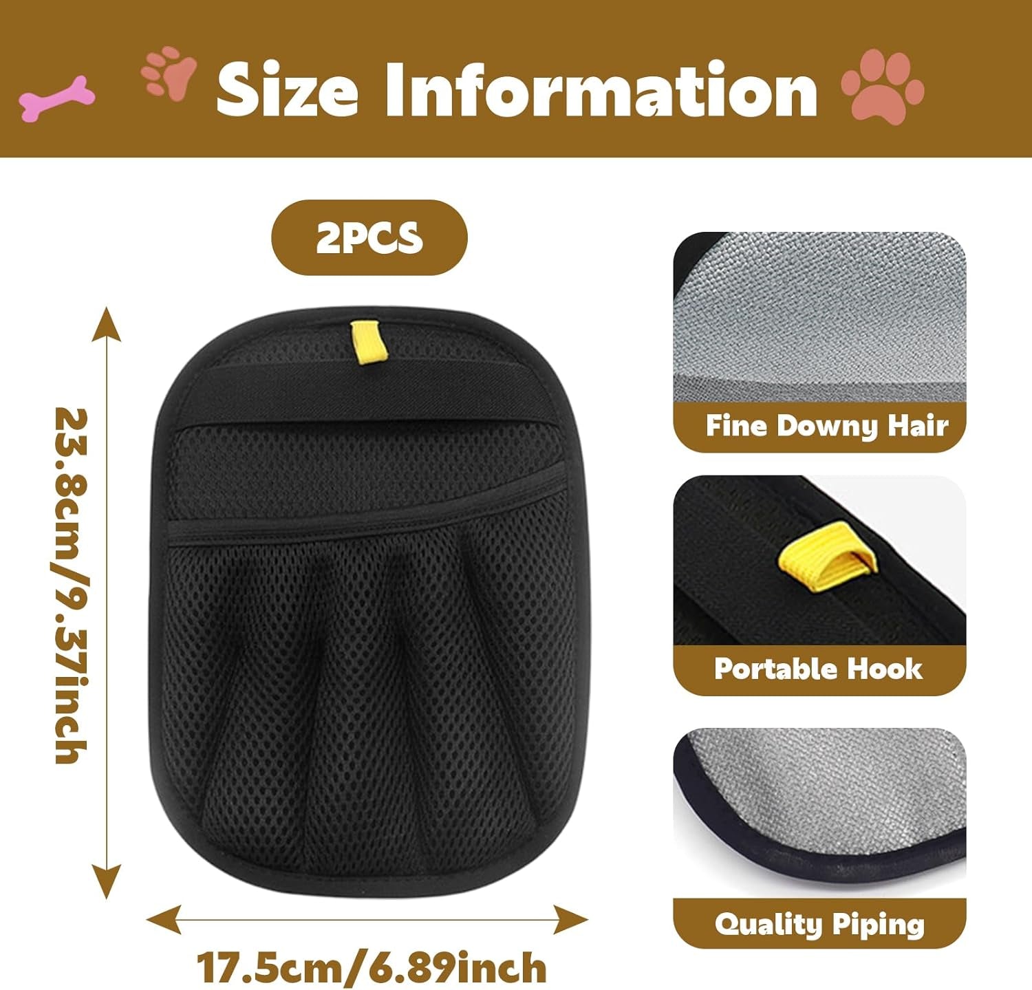 Reusable Grooming Gloves - Set of 2 Five-Finger Brushes for Effective Pet Hair Removal