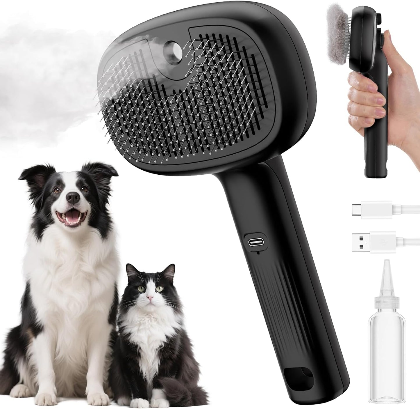 Self-Cleaning Steam Cat Brush with Dual Spray Modes for Effective Grooming of Long and Short Haired Pets