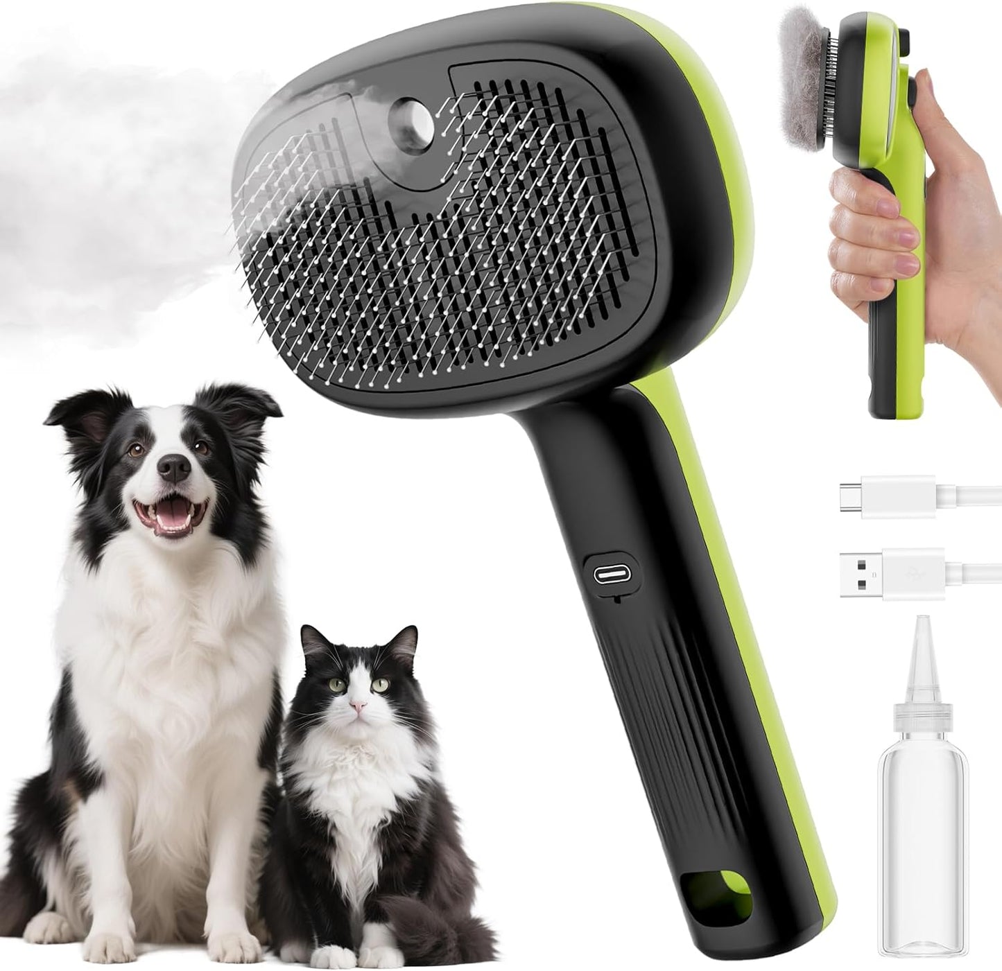 Self-Cleaning Steam Cat Brush with Dual Spray Modes for Effective Grooming of Long and Short Haired Pets