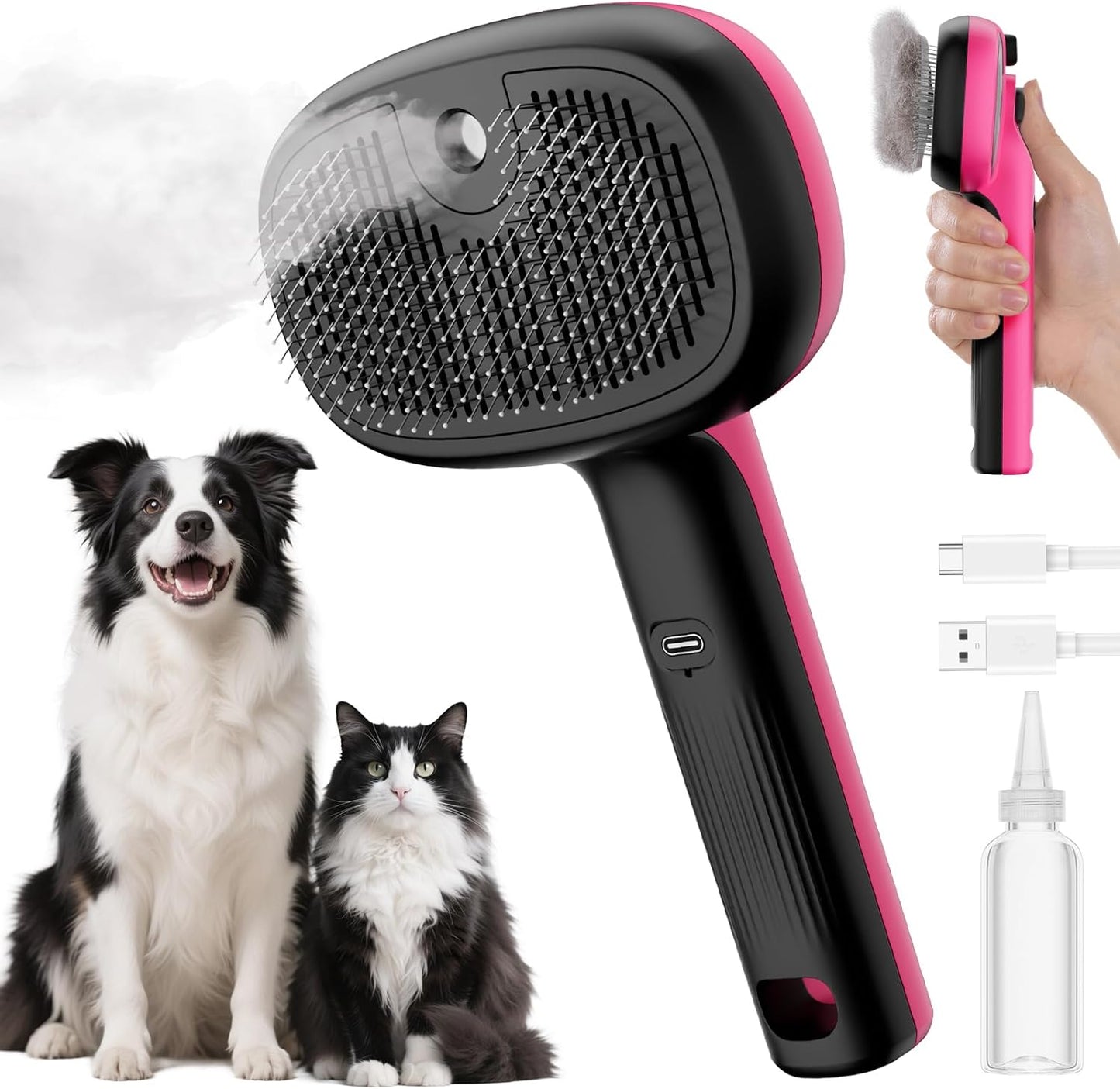 Self-Cleaning Steam Cat Brush with Dual Spray Modes for Effective Grooming of Long and Short Haired Pets