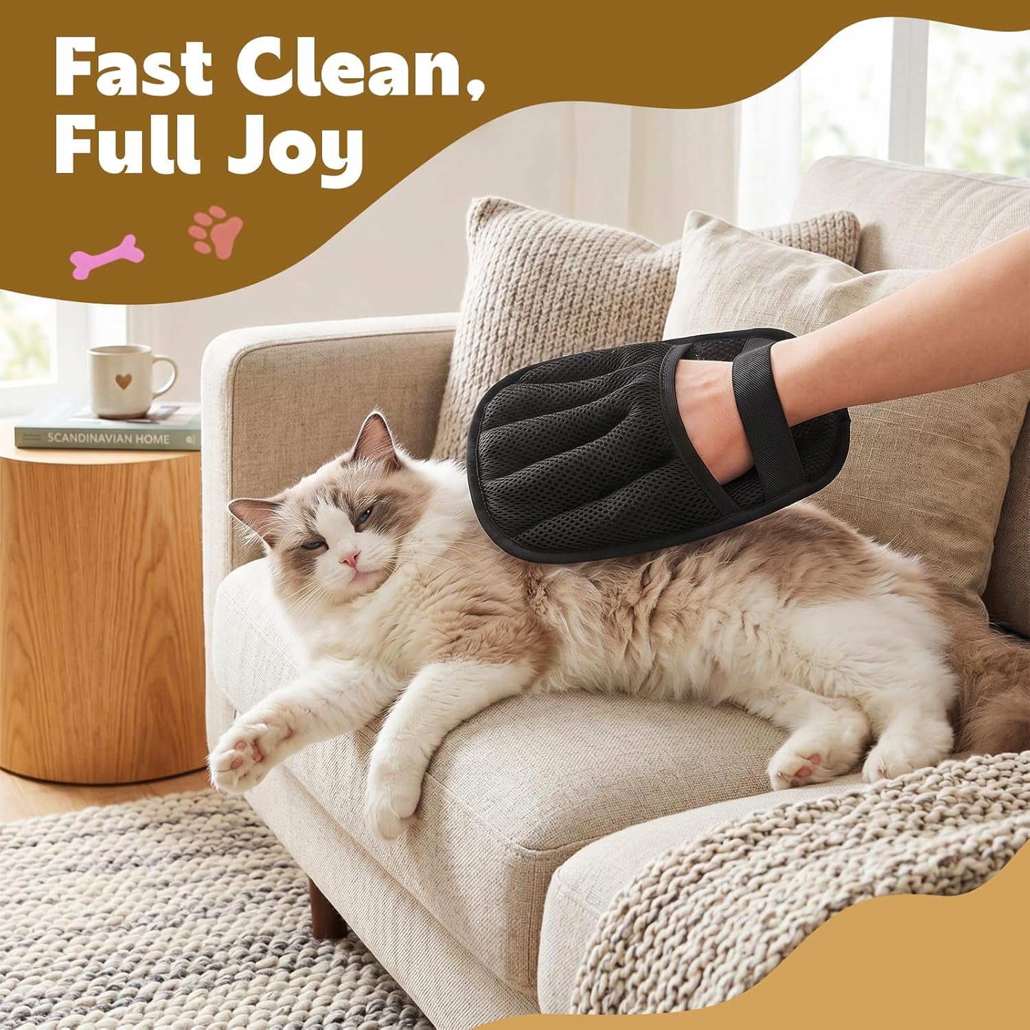 Reusable Grooming Gloves - Set of 2 Five-Finger Brushes for Effective Pet Hair Removal