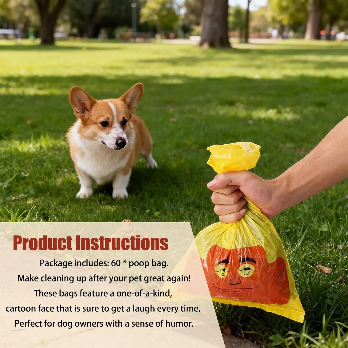 Humorous Dog Waste Bags - 60 Count Roll, Novelty Poop Bags for Pet Owners, Convenient Loose Roll Packaging