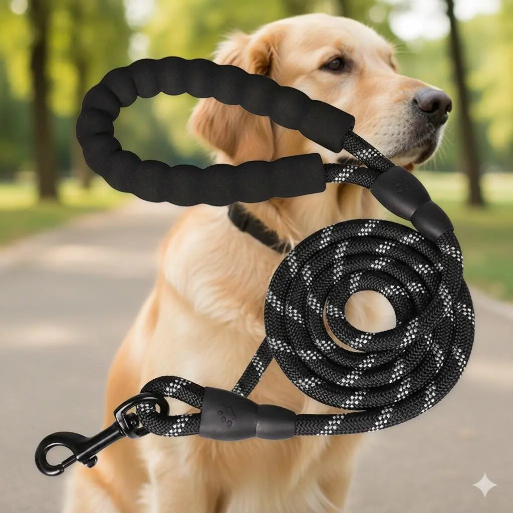 Premium Heavy-Duty No-Pull Dog Leash for Large Breeds, Chew-Resistant Reflective Rope with Comfortable Padded Handle, Ideal for Outdoor Training and Night Safety.