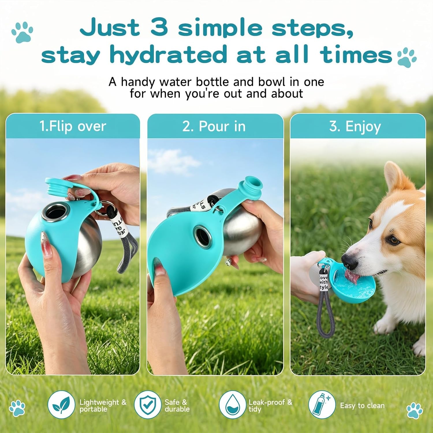 Premium 2-in-1 Portable Dog Water Bottle with Collapsible Bowl for Travel, Hiking, and Outdoor Activities