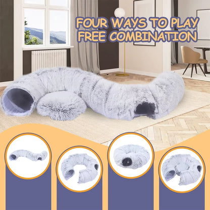 Plush Foldable Two-In-One Winter Cat Tunnel Bed - Cozy and Thickened Pet Hideaway