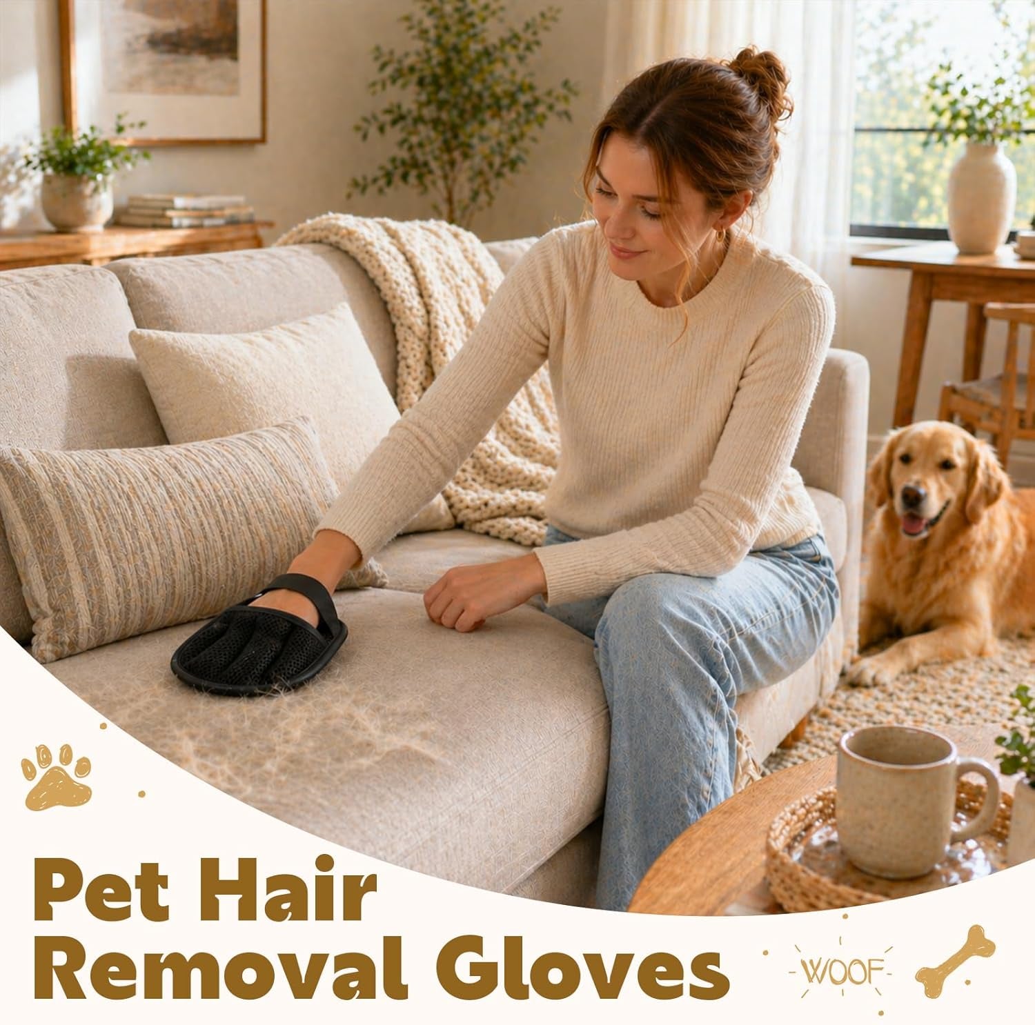 Reusable Grooming Gloves - Set of 2 Five-Finger Brushes for Effective Pet Hair Removal