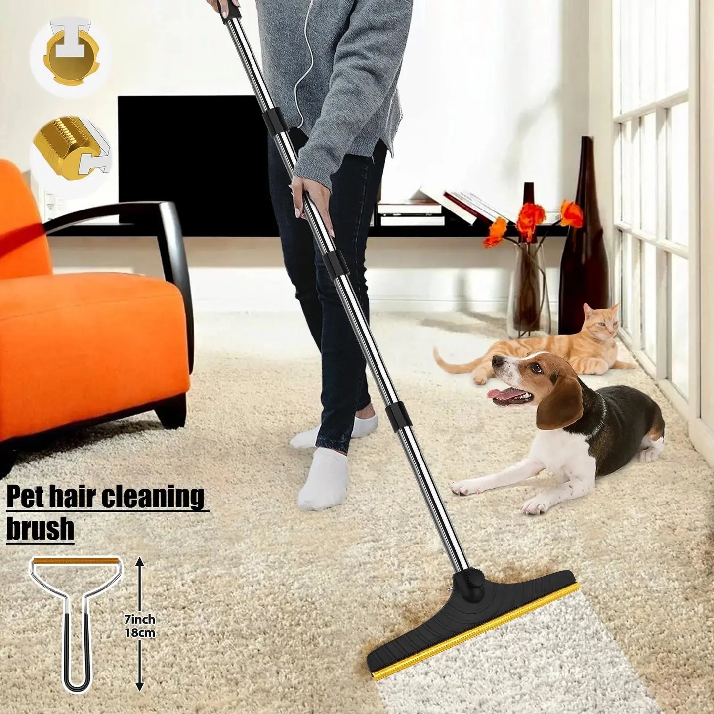 Adjustable Pet Hair Remover Brush with Hanging Ring - Effective Tool for Carpet and Floor Cleaning, Ideal Valentine's Day Gift