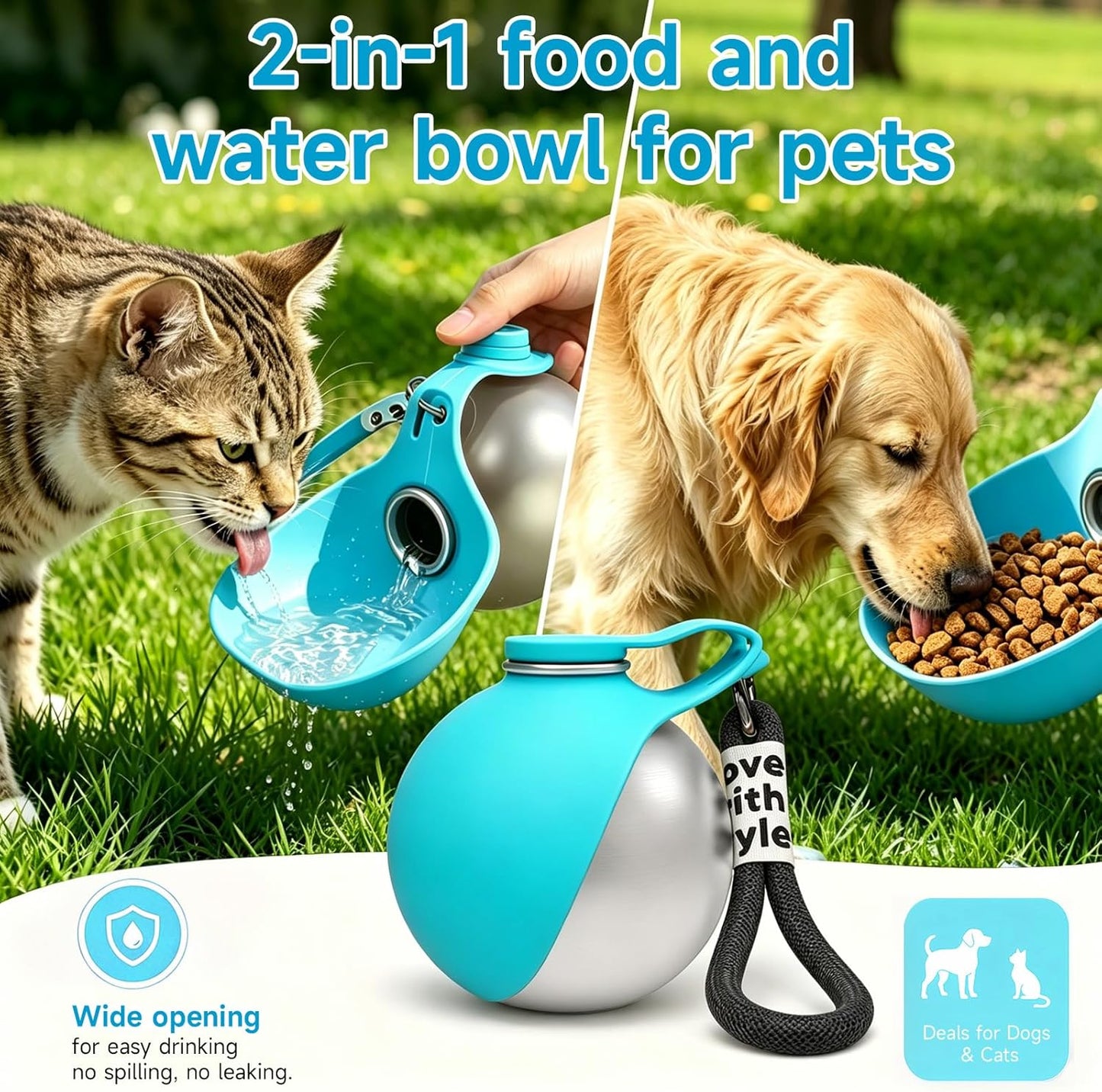 Premium 2-in-1 Portable Dog Water Bottle with Collapsible Bowl for Travel, Hiking, and Outdoor Activities