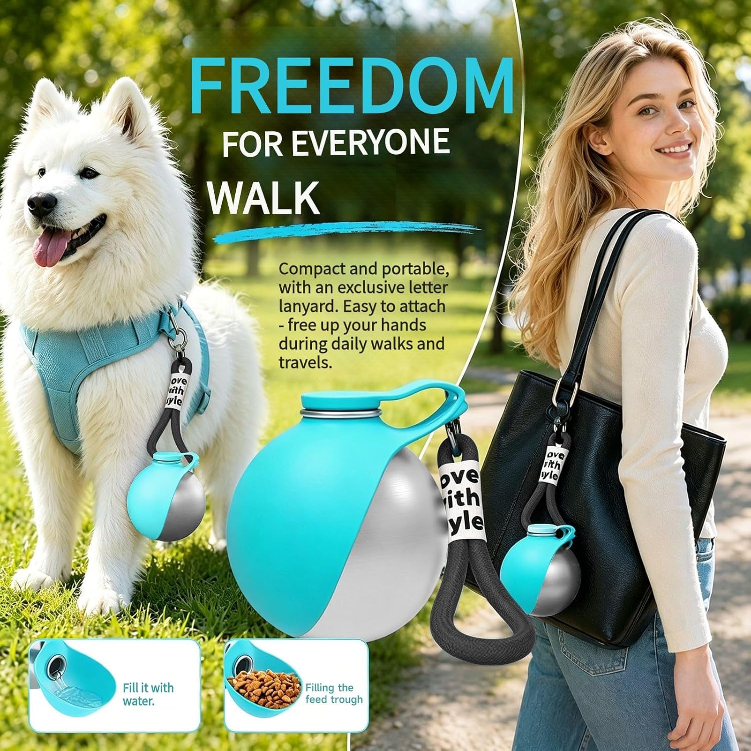 Premium 2-in-1 Portable Dog Water Bottle with Collapsible Bowl for Travel, Hiking, and Outdoor Activities