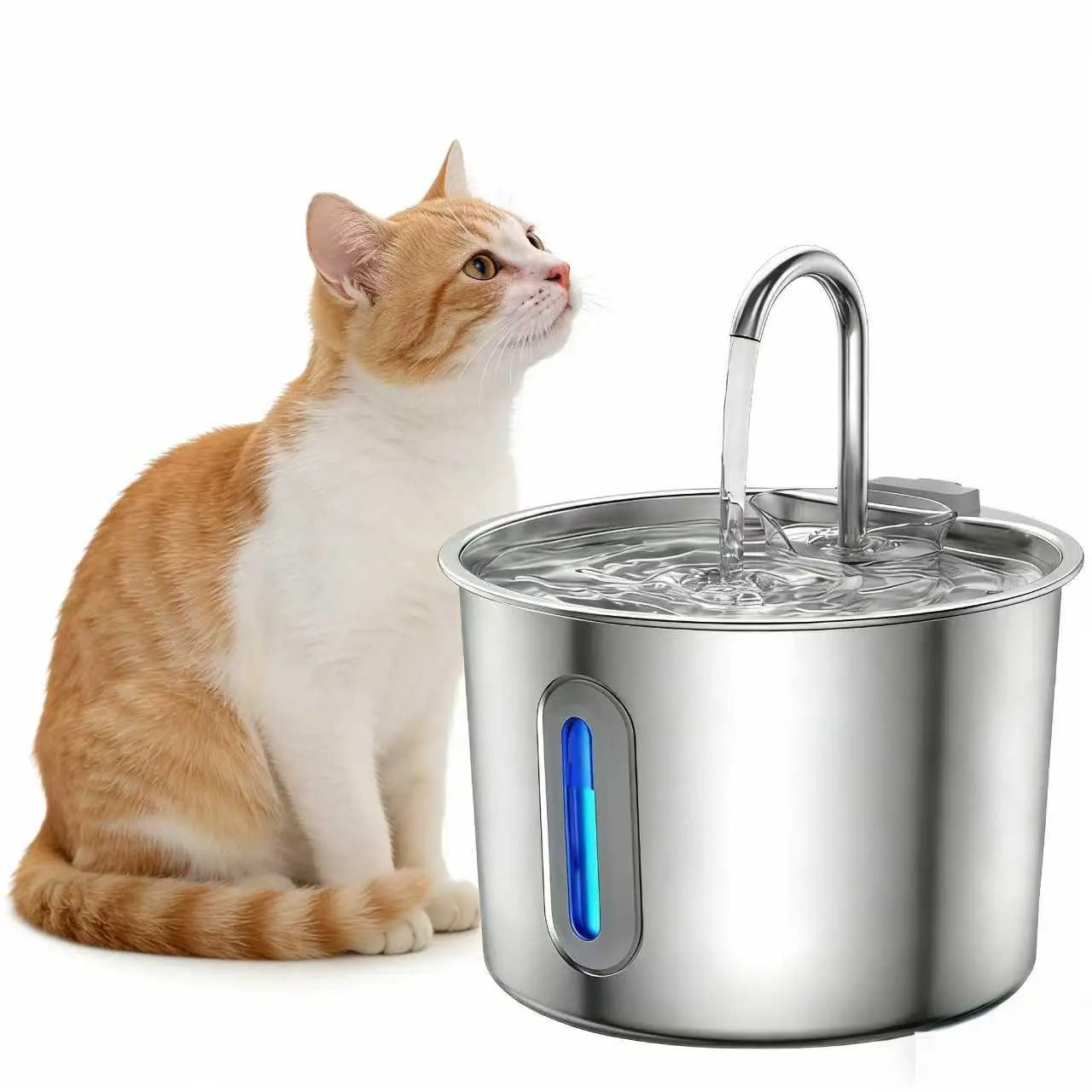 Stainless Steel Cat Water Fountain - 4.0L Large Capacity Quiet Pet Dispenser with USB Connector, Filter Cartridge, and Cleaning Brush Set