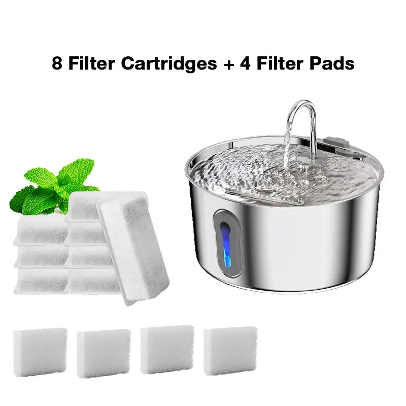 Stainless Steel Cat Water Fountain - 4.0L Large Capacity Quiet Pet Dispenser with USB Connector, Filter Cartridge, and Cleaning Brush Set