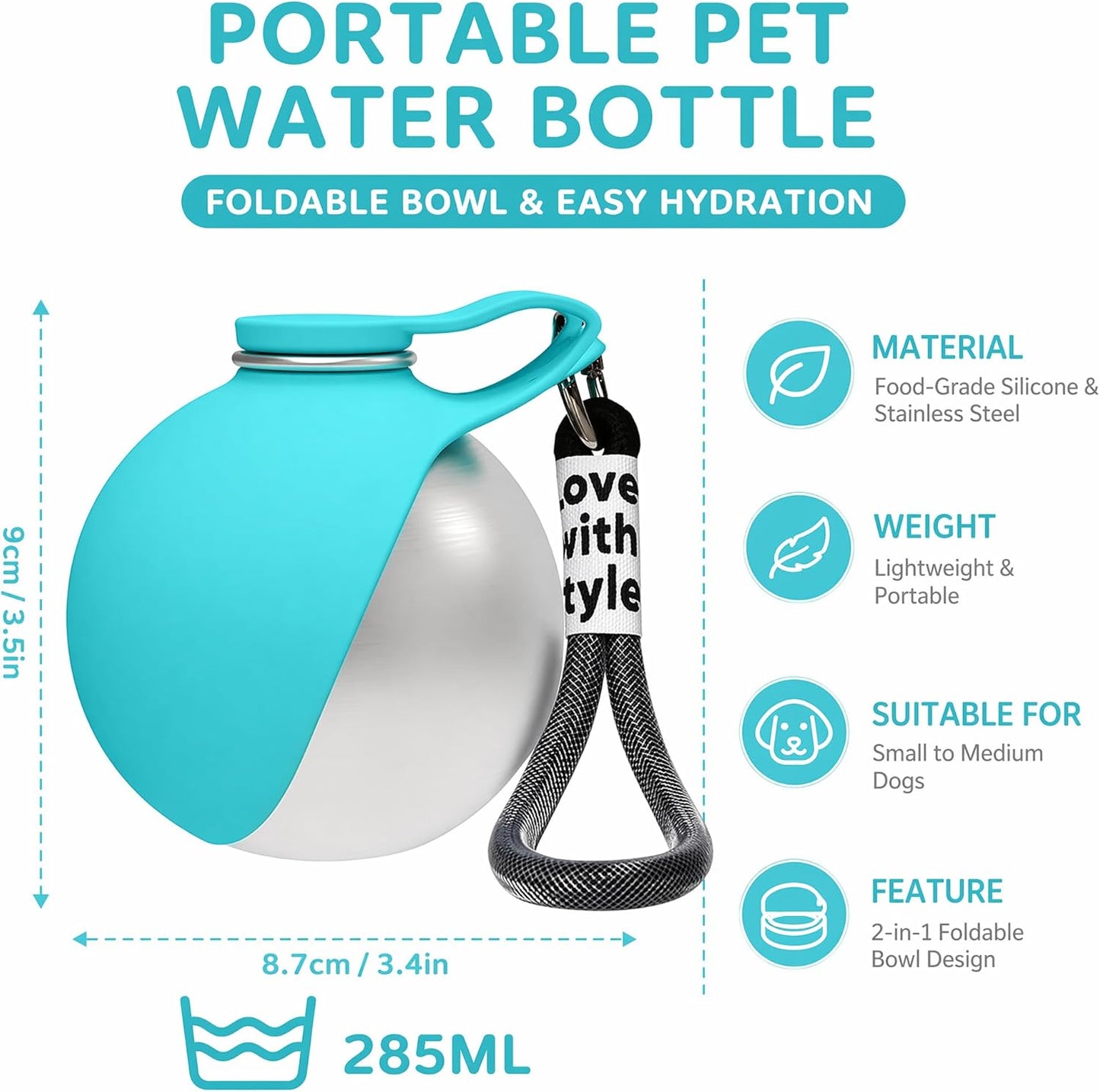 Premium 2-in-1 Portable Dog Water Bottle with Collapsible Bowl for Travel, Hiking, and Outdoor Activities