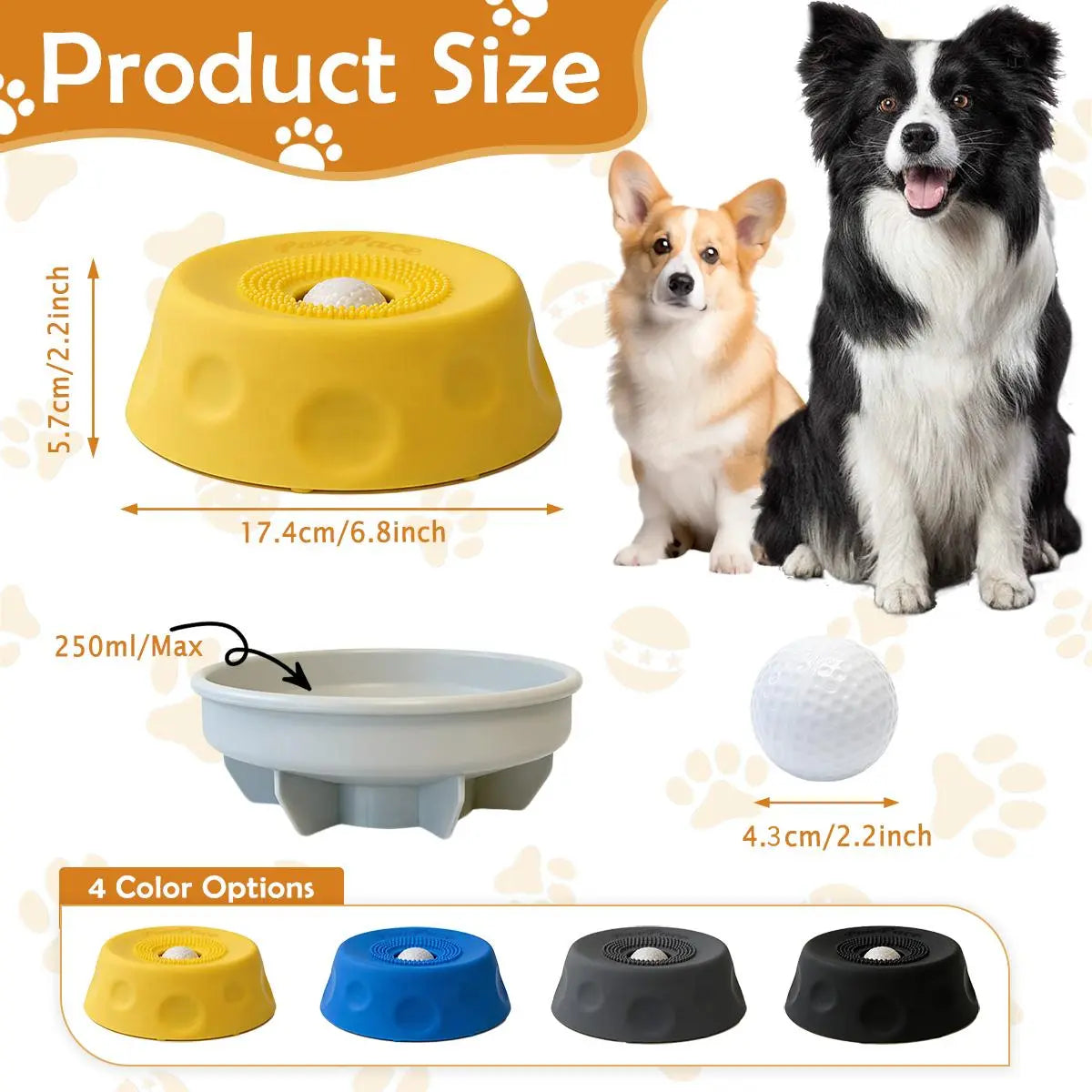 Pawpace Versatile Dog Bowl: Slow Feeder with Lick Ball for Oral Hygiene, Featuring 8 Suction Cups for Mess-Free Liquid Treats