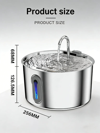 Stainless Steel Cat Water Fountain - 4.0L Large Capacity Quiet Pet Dispenser with USB Connector, Filter Cartridge, and Cleaning Brush Set