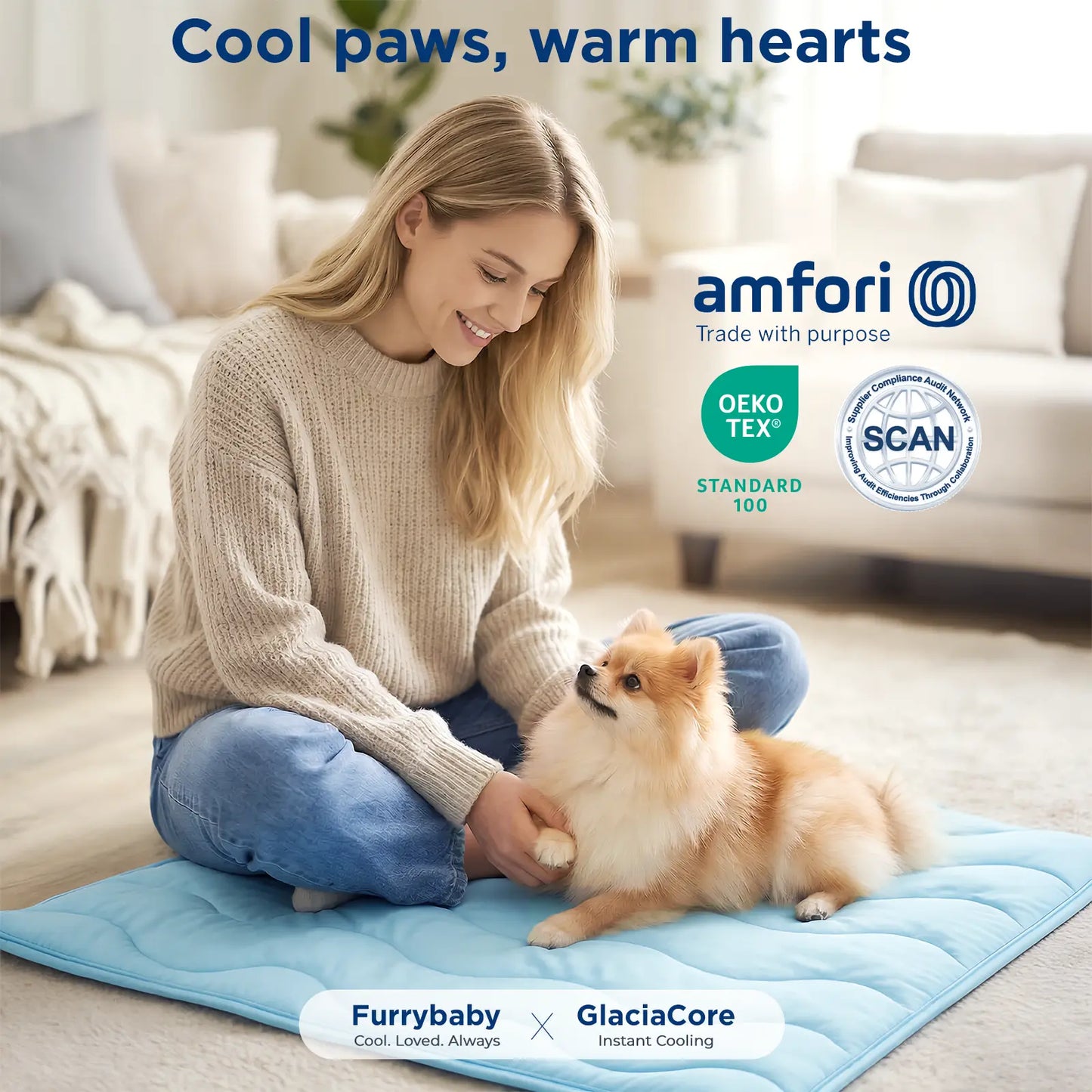 Large Dog Cooling Mat - 30"x20" Self-Cooling Pet Pad for Dogs & Cats, QMAX>0.5, Thickened Cool Fiber, Durable and Portable for Indoor/Outdoor Use, Blue