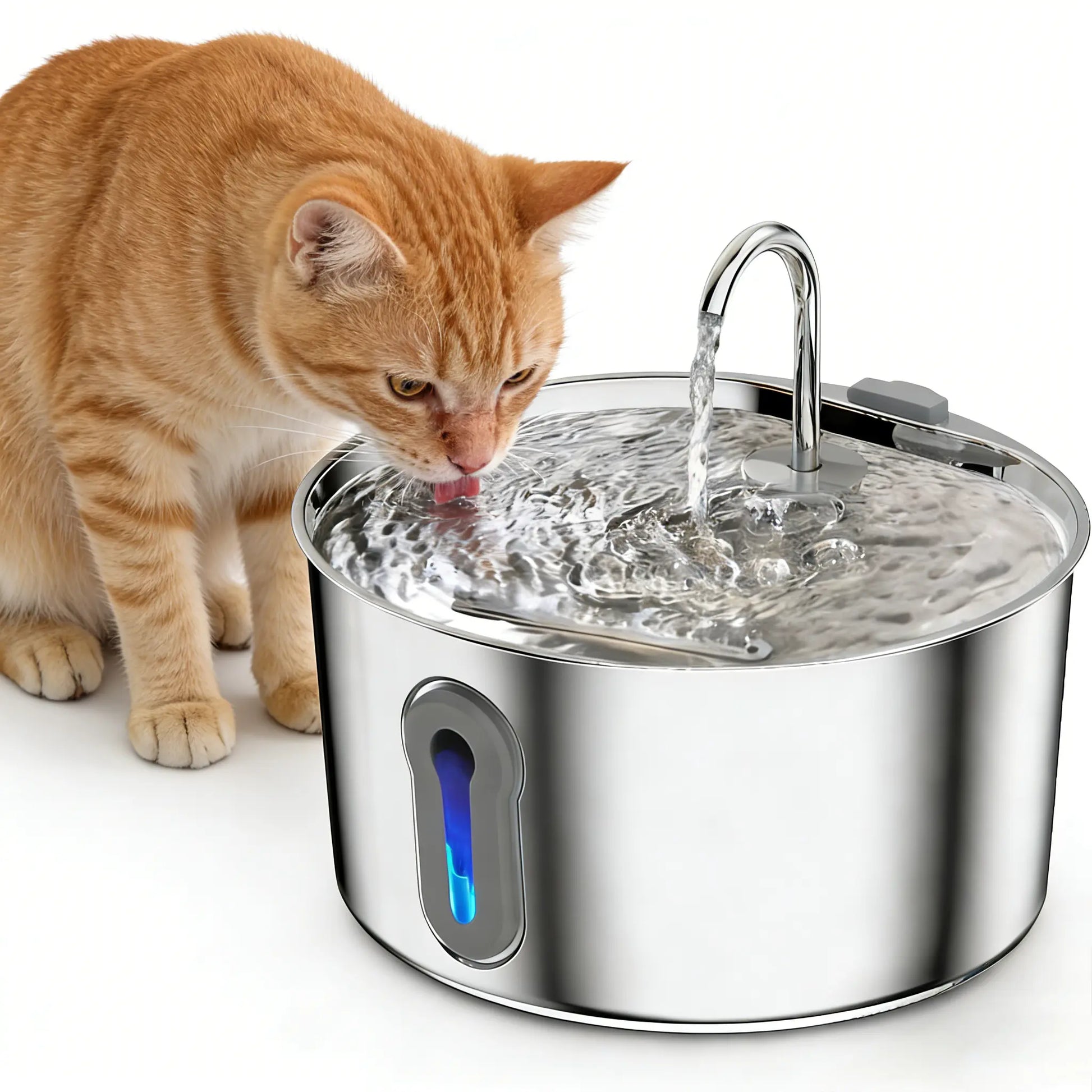 Stainless Steel Cat Water Fountain - 4.0L Large Capacity Quiet Pet Dispenser with USB Connector, Filter Cartridge, and Cleaning Brush Set