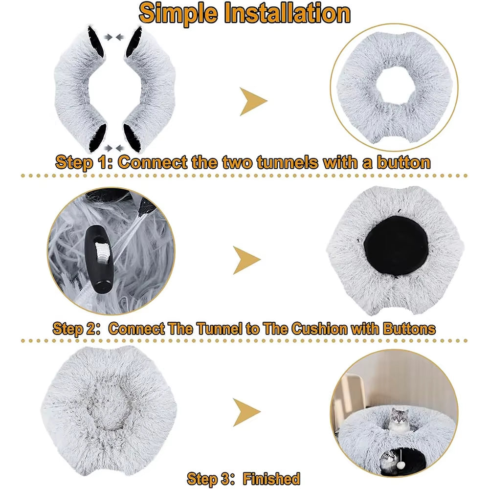 Plush Foldable Two-In-One Winter Cat Tunnel Bed - Cozy and Thickened Pet Hideaway