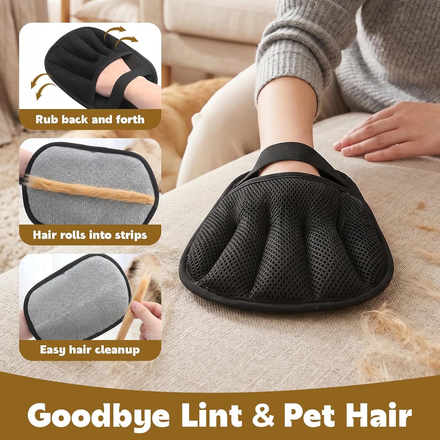 Reusable Grooming Gloves - Set of 2 Five-Finger Brushes for Effective Pet Hair Removal
